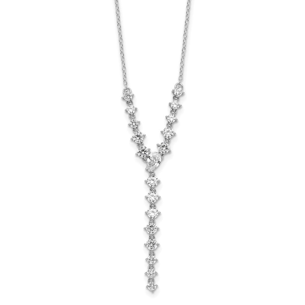Sterling Silver Cheryl M Rhodium-Plated Fancy CZ Y-Drop Necklace