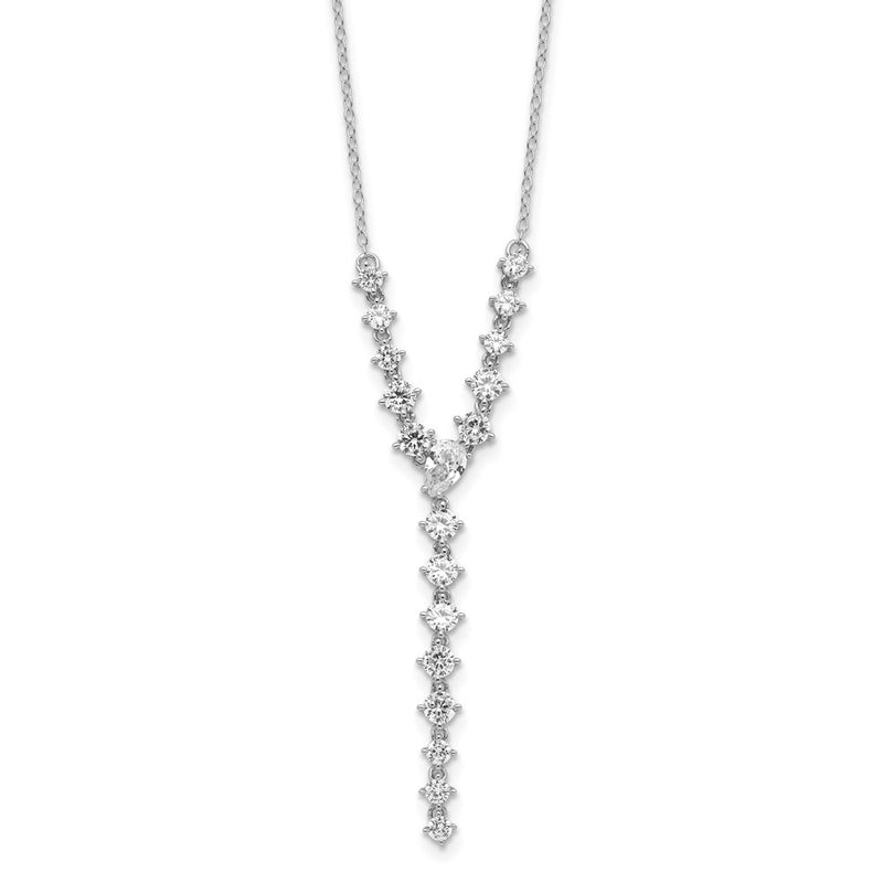 Sterling Silver Cheryl M Rhodium-Plated Fancy CZ Y-Drop Necklace