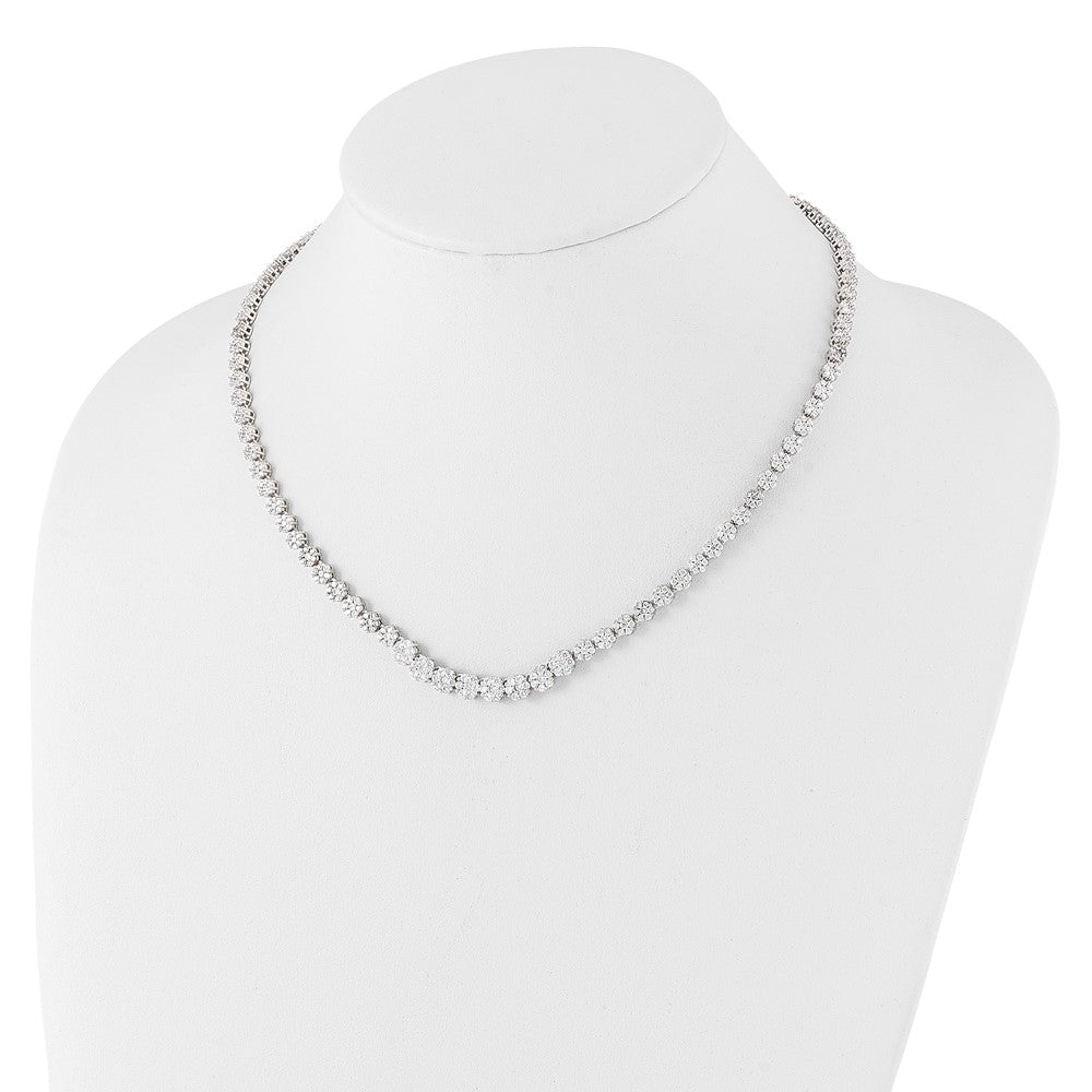 Sterling Silver Cheryl M Rhodium-Plated Fancy CZ w/2in Ext. Necklace