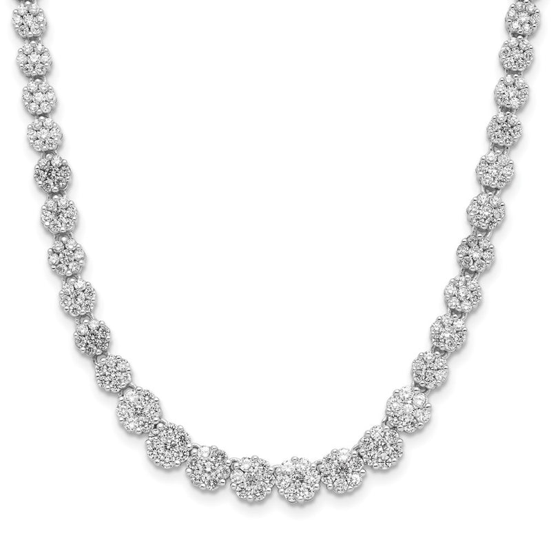Sterling Silver Cheryl M Rhodium-Plated Fancy CZ w/2in Ext. Necklace
