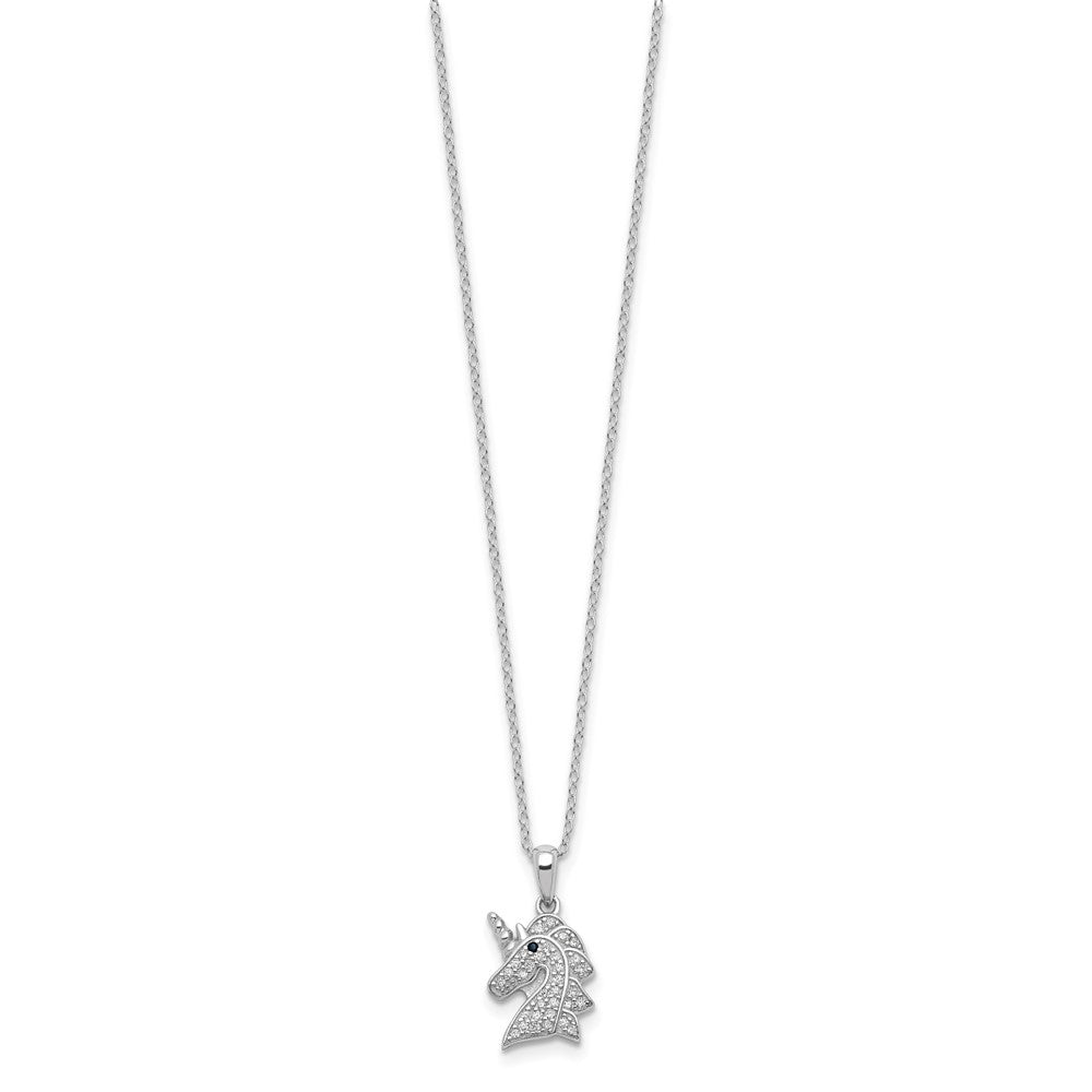 Sterling Silver Cheryl M Rhod-Pltd Black & White CZ Unicorn Necklace