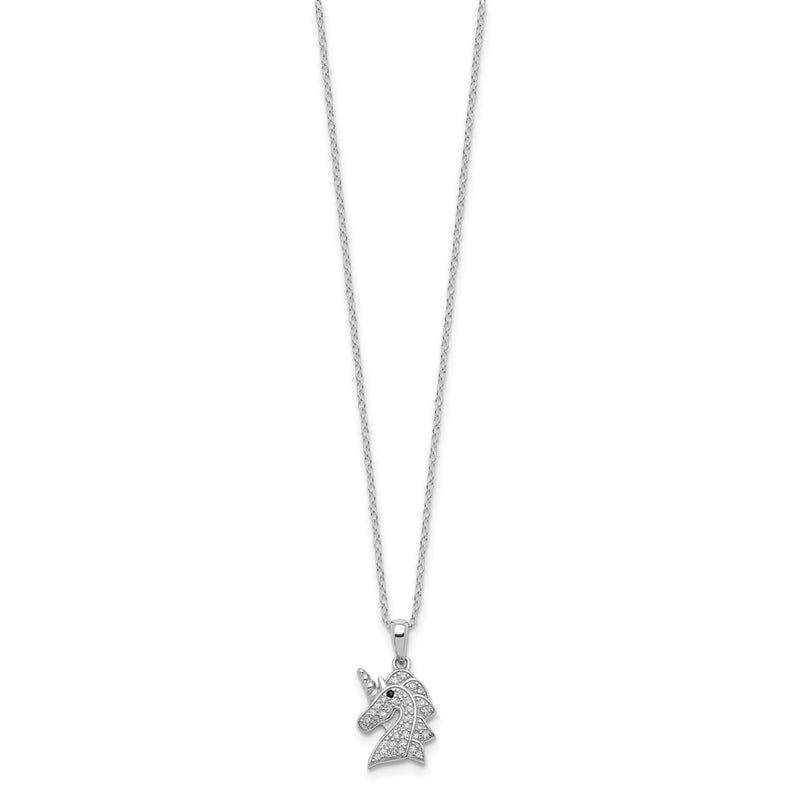 Sterling Silver Cheryl M Rhod-Pltd Black & White CZ Unicorn Necklace