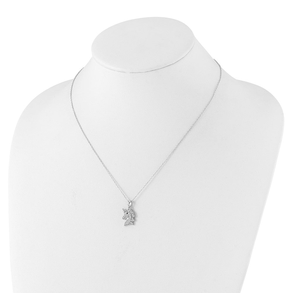Sterling Silver Cheryl M Rhod-Pltd Black & White CZ Unicorn Necklace