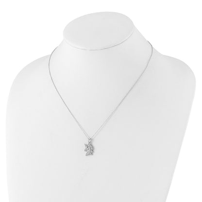 Sterling Silver Cheryl M Rhod-Pltd Black & White CZ Unicorn Necklace