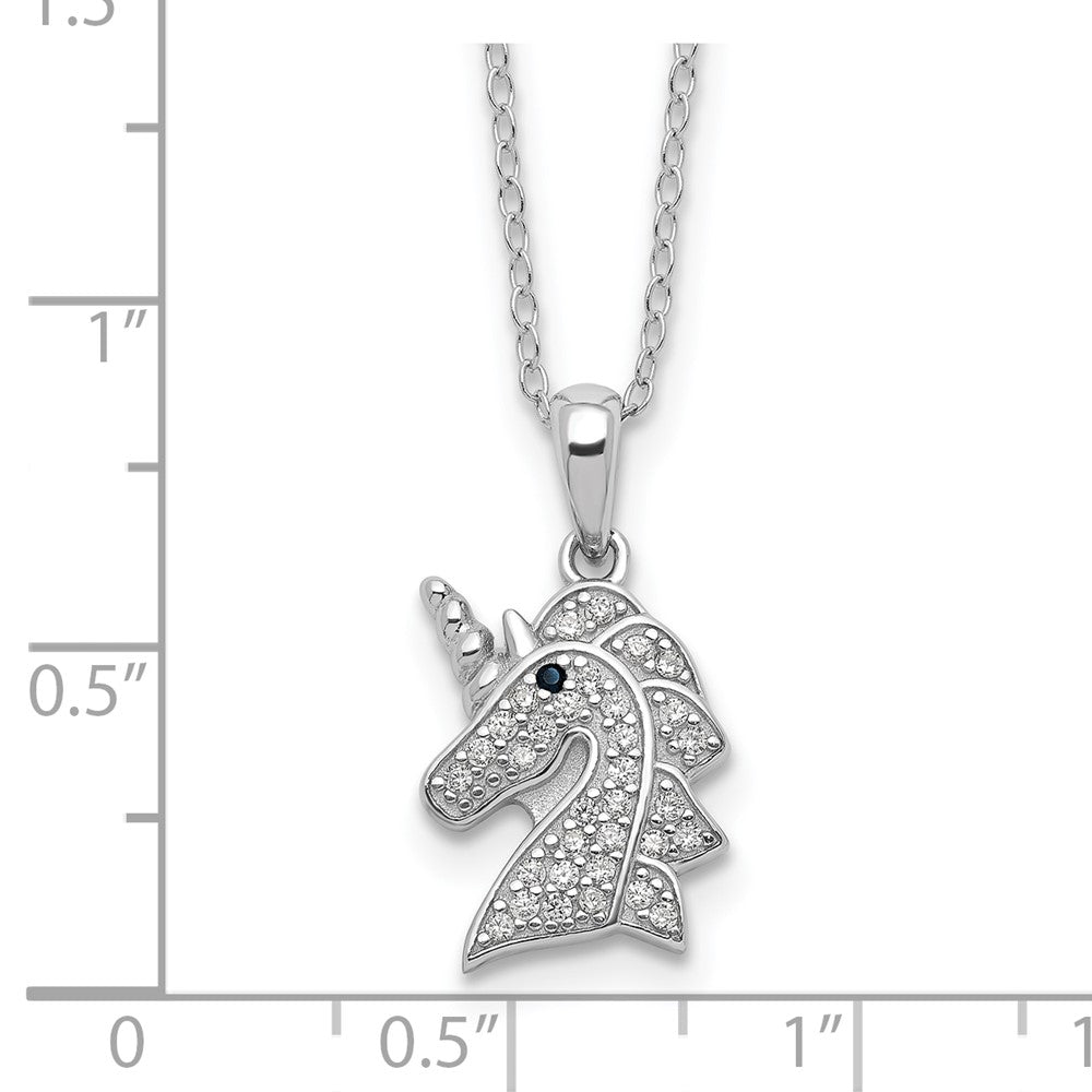 Sterling Silver Cheryl M Rhod-Pltd Black & White CZ Unicorn Necklace