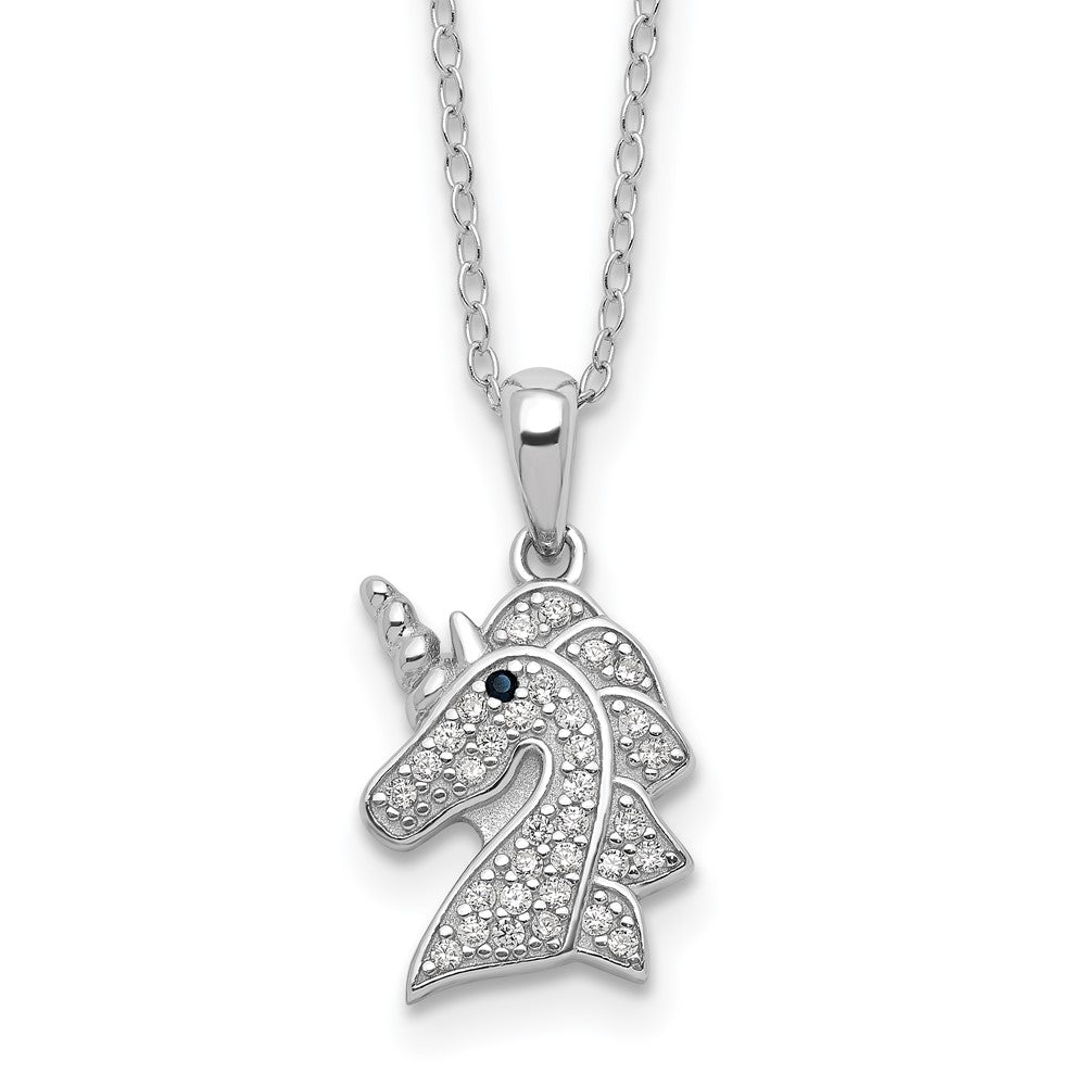 Sterling Silver Cheryl M Rhod-Pltd Black & White CZ Unicorn Necklace