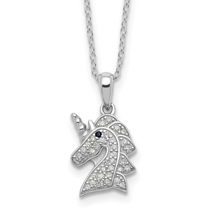 Sterling Silver Cheryl M Rhod-Pltd Black & White CZ Unicorn Necklace