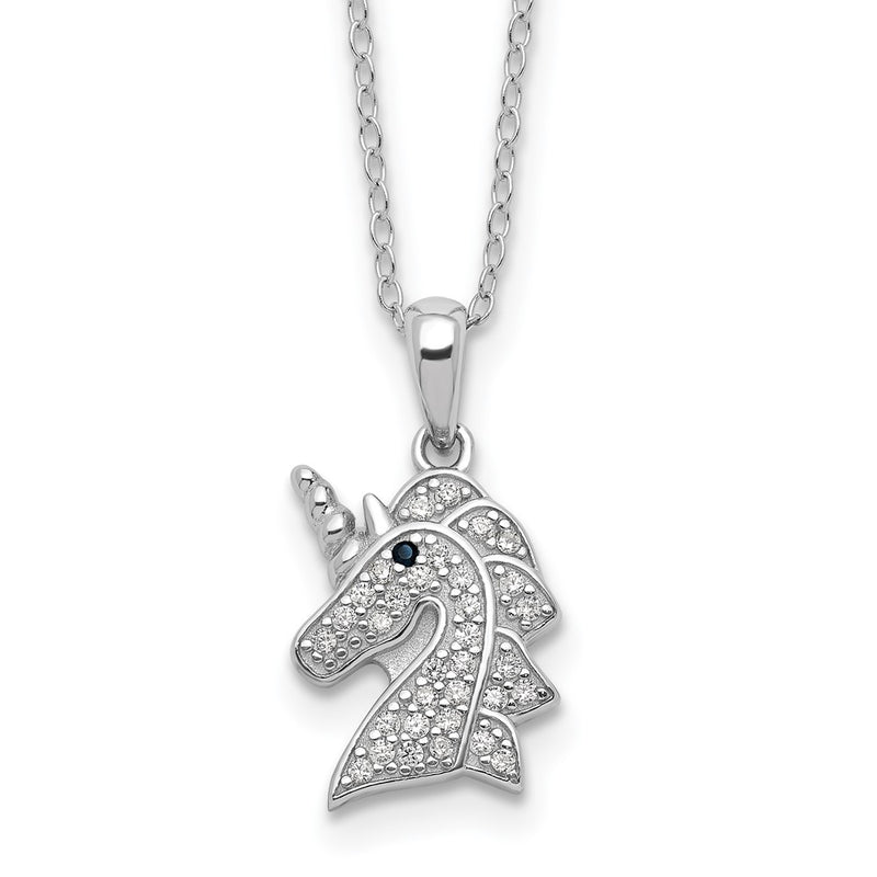 Sterling Silver Cheryl M Rhod-Pltd Black & White CZ Unicorn Necklace