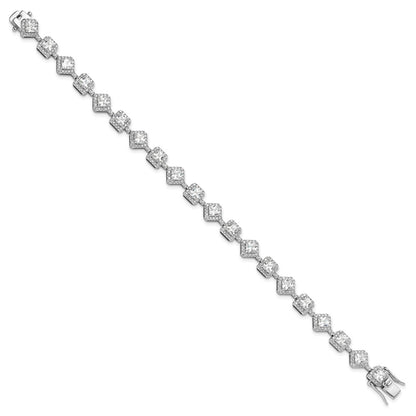 Sterling Silver Cheryl M Rhodium-Plated Fancy Cushion CZ Bracelet