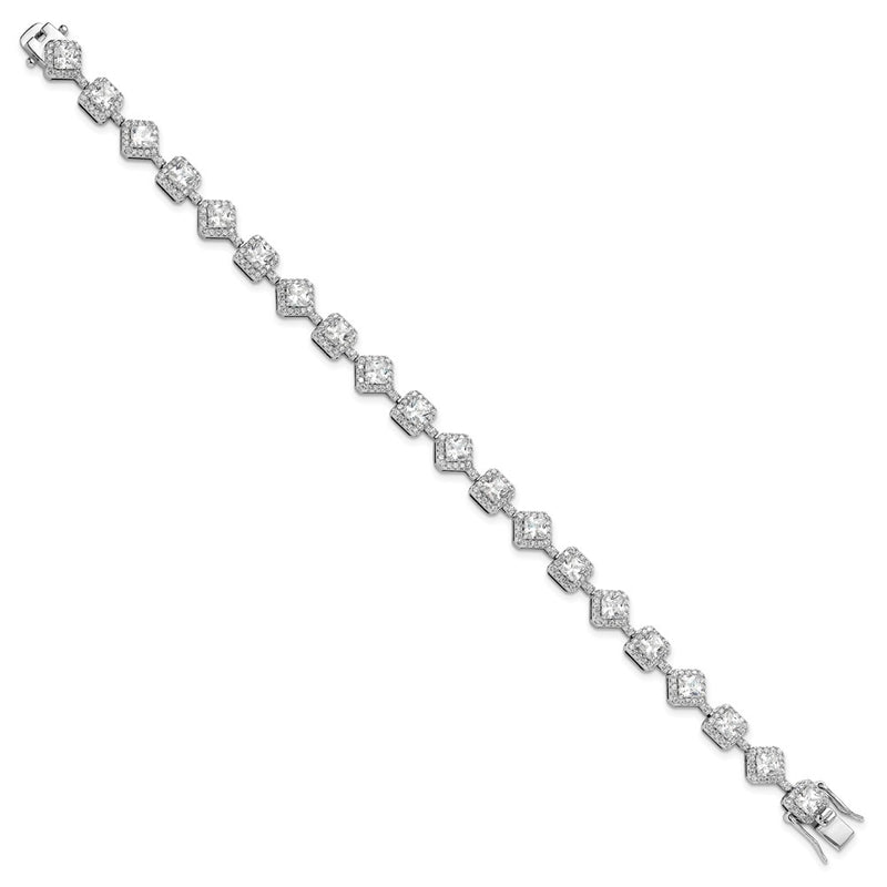 Sterling Silver Cheryl M Rhodium-Plated Fancy Cushion CZ Bracelet