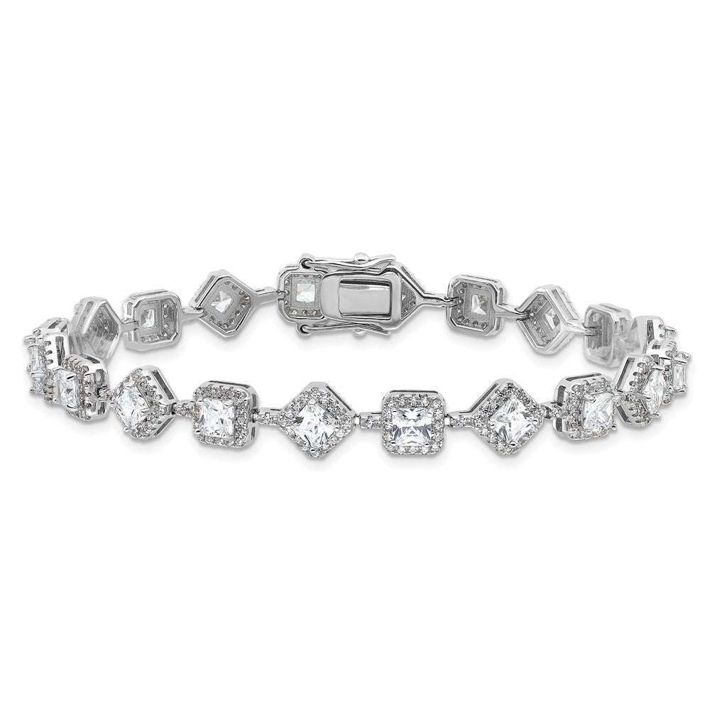 Sterling Silver Cheryl M Rhodium-Plated Fancy Cushion CZ Bracelet