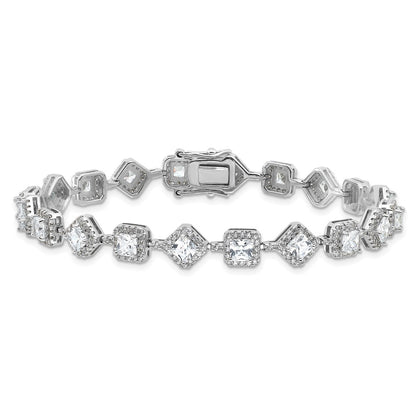 Sterling Silver Cheryl M Rhodium-Plated Fancy Cushion CZ Bracelet