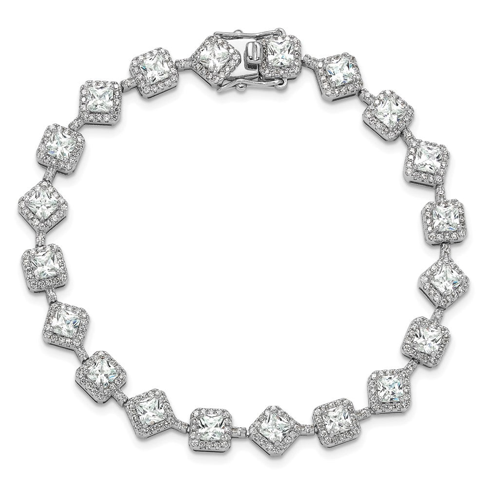 Sterling Silver Cheryl M Rhodium-Plated Fancy Cushion CZ Bracelet
