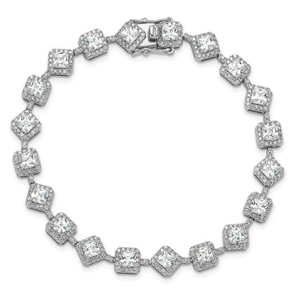 Sterling Silver Cheryl M Rhodium-Plated Fancy Cushion CZ Bracelet