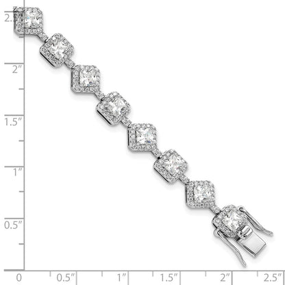 Sterling Silver Cheryl M Rhodium-Plated Fancy Cushion CZ Bracelet