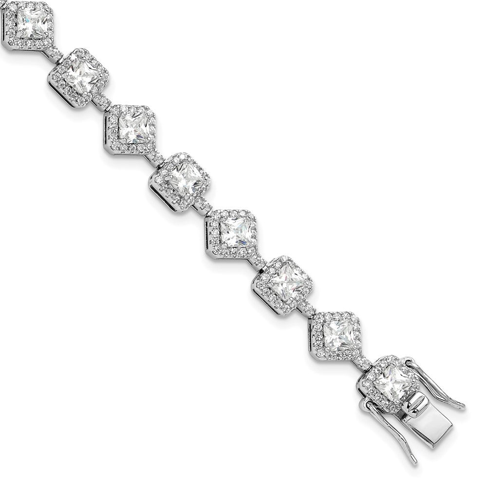 Sterling Silver Cheryl M Rhodium-Plated Fancy Cushion CZ Bracelet