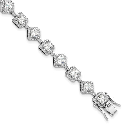 Sterling Silver Cheryl M Rhodium-Plated Fancy Cushion CZ Bracelet