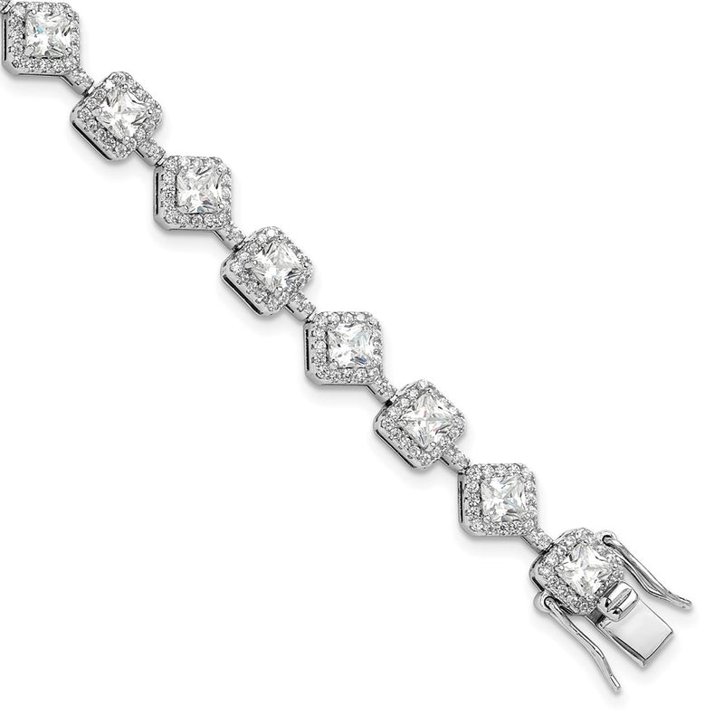 Sterling Silver Cheryl M Rhodium-Plated Fancy Cushion CZ Bracelet