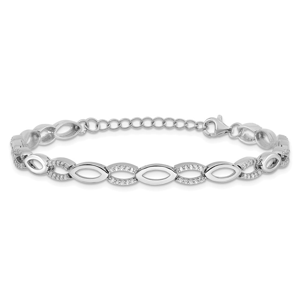 Sterling Silver Cheryl M Rhodium-Plated CZ Link w/1 in Ext Bracelet