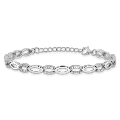 Sterling Silver Cheryl M Rhodium-Plated CZ Link w/1 in Ext Bracelet