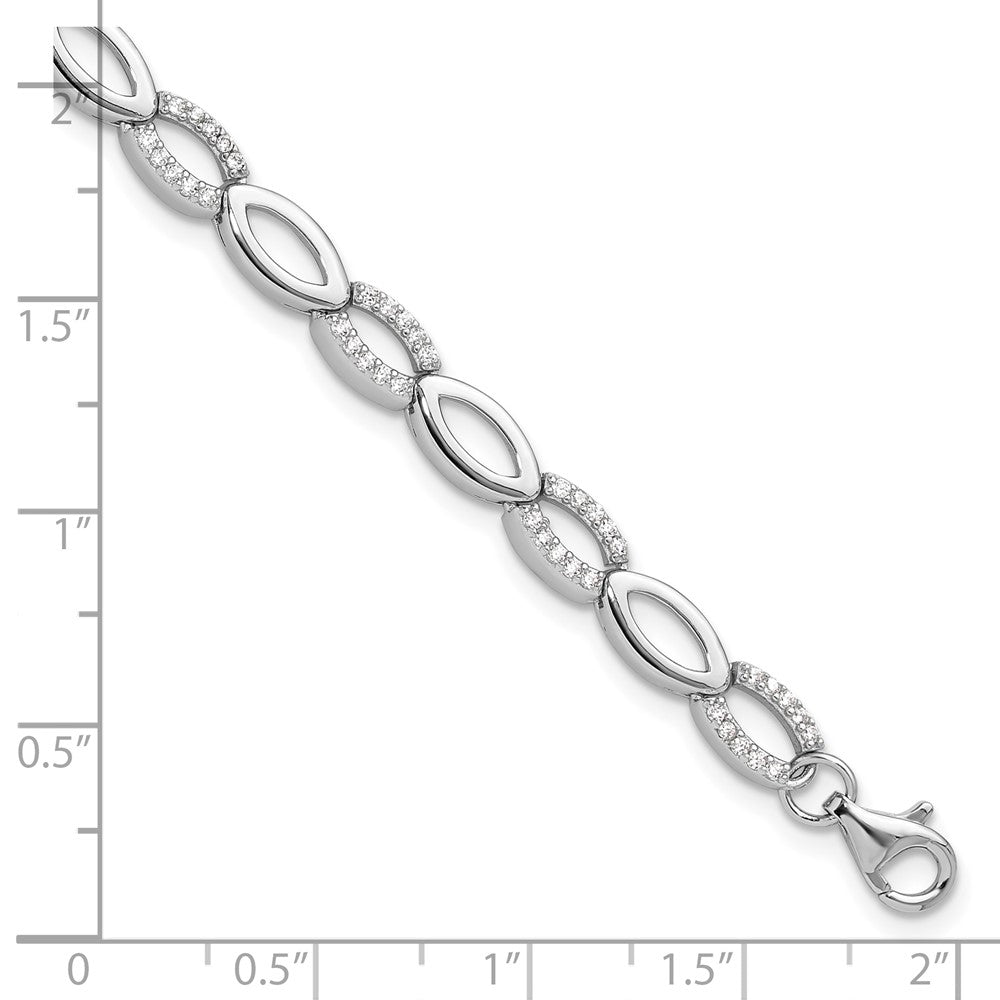 Sterling Silver Cheryl M Rhodium-Plated CZ Link w/1 in Ext Bracelet