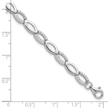 Sterling Silver Cheryl M Rhodium-Plated CZ Link w/1 in Ext Bracelet