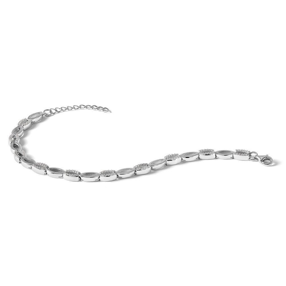 Sterling Silver Cheryl M Rhodium-Plated CZ Link w/1 in Ext Bracelet
