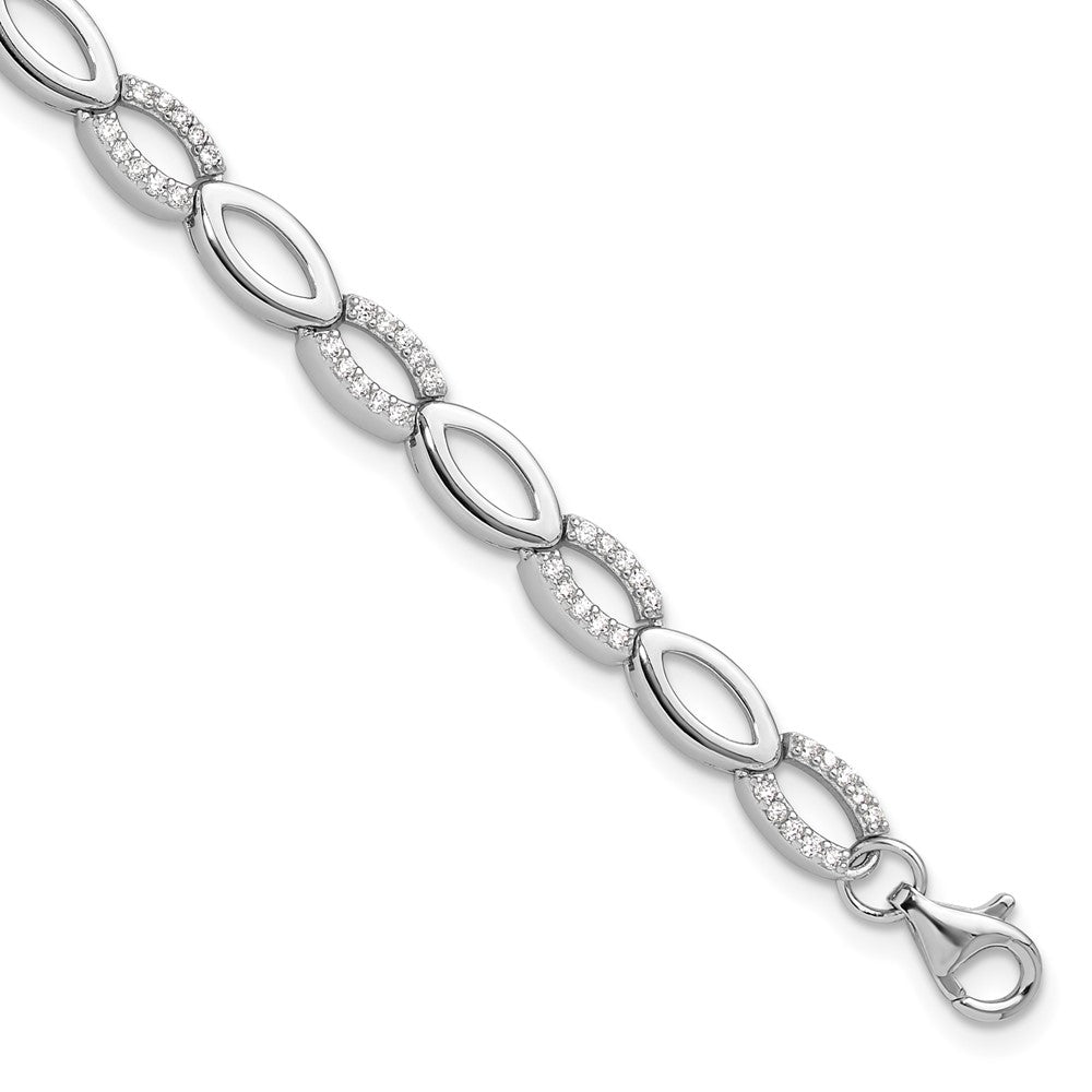 Sterling Silver Cheryl M Rhodium-Plated CZ Link w/1 in Ext Bracelet