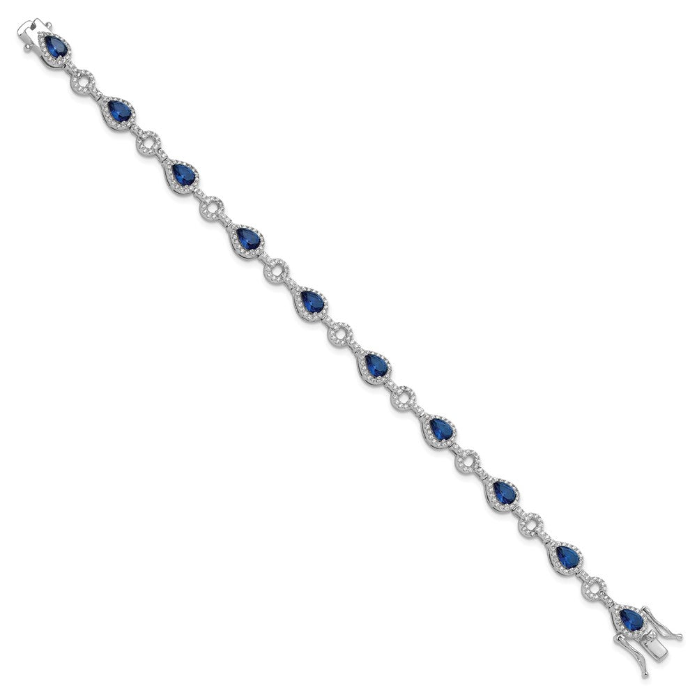 Sterling Silver Cheryl M Rhodium-Plated CZ & Blue Glass Bracelet