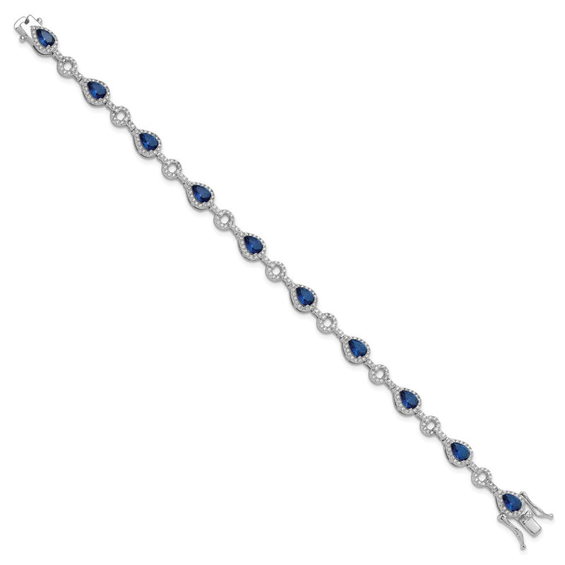 Sterling Silver Cheryl M Rhodium-Plated CZ & Blue Glass Bracelet