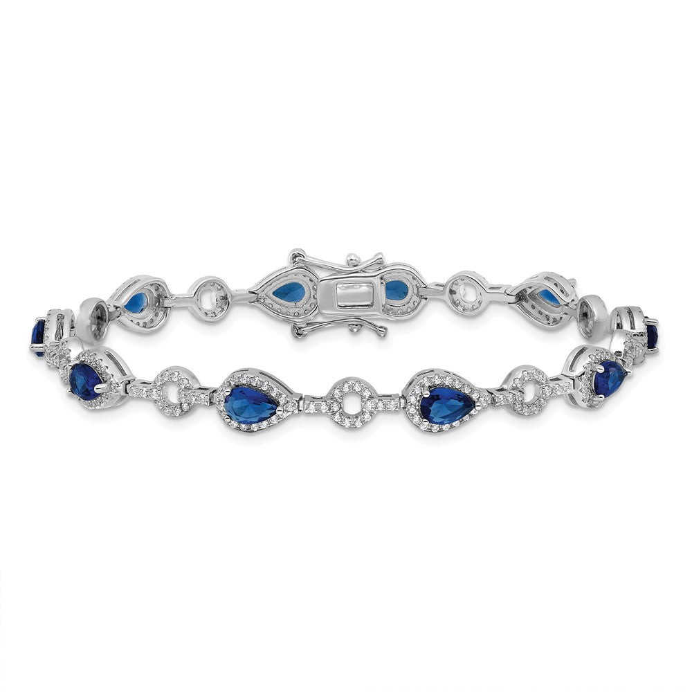 Sterling Silver Cheryl M Rhodium-Plated CZ & Blue Glass Bracelet