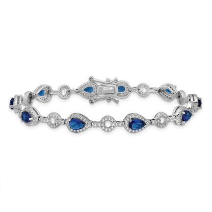 Sterling Silver Cheryl M Rhodium-Plated CZ & Blue Glass Bracelet