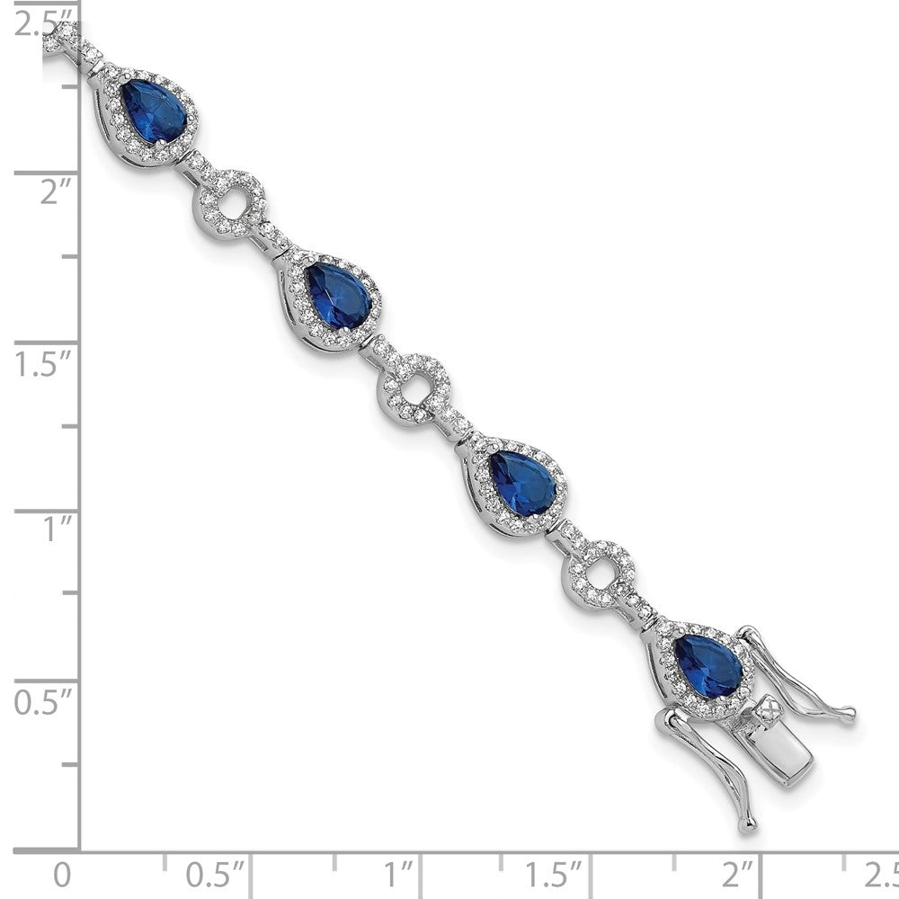 Sterling Silver Cheryl M Rhodium-Plated CZ & Blue Glass Bracelet