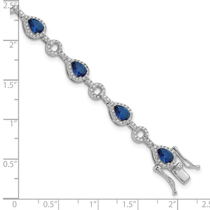 Sterling Silver Cheryl M Rhodium-Plated CZ & Blue Glass Bracelet