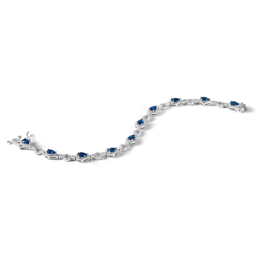 Sterling Silver Cheryl M Rhodium-Plated CZ & Blue Glass Bracelet