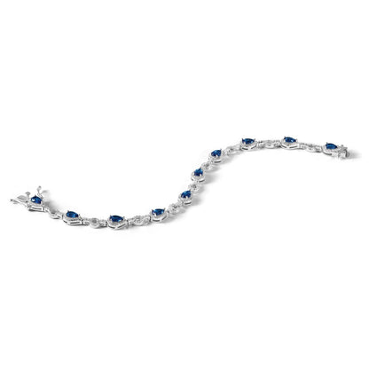 Sterling Silver Cheryl M Rhodium-Plated CZ & Blue Glass Bracelet