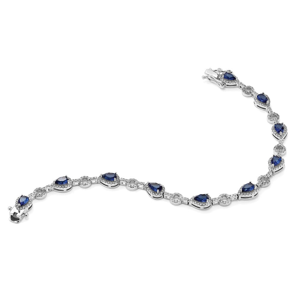 Sterling Silver Cheryl M Rhodium-Plated CZ & Blue Glass Bracelet