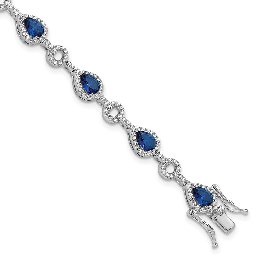 Sterling Silver Cheryl M Rhodium-Plated CZ & Blue Glass Bracelet