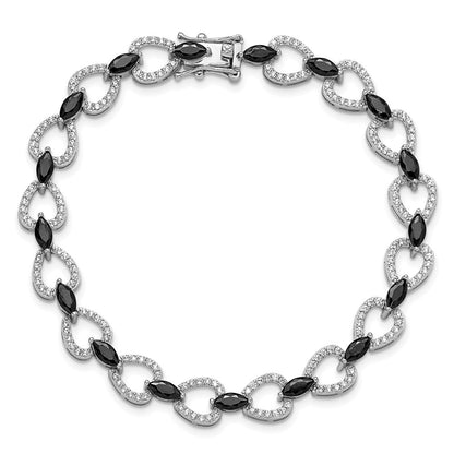 Sterling Silver Cheryl M Rhodium-Plated Black & White CZ Bracelet