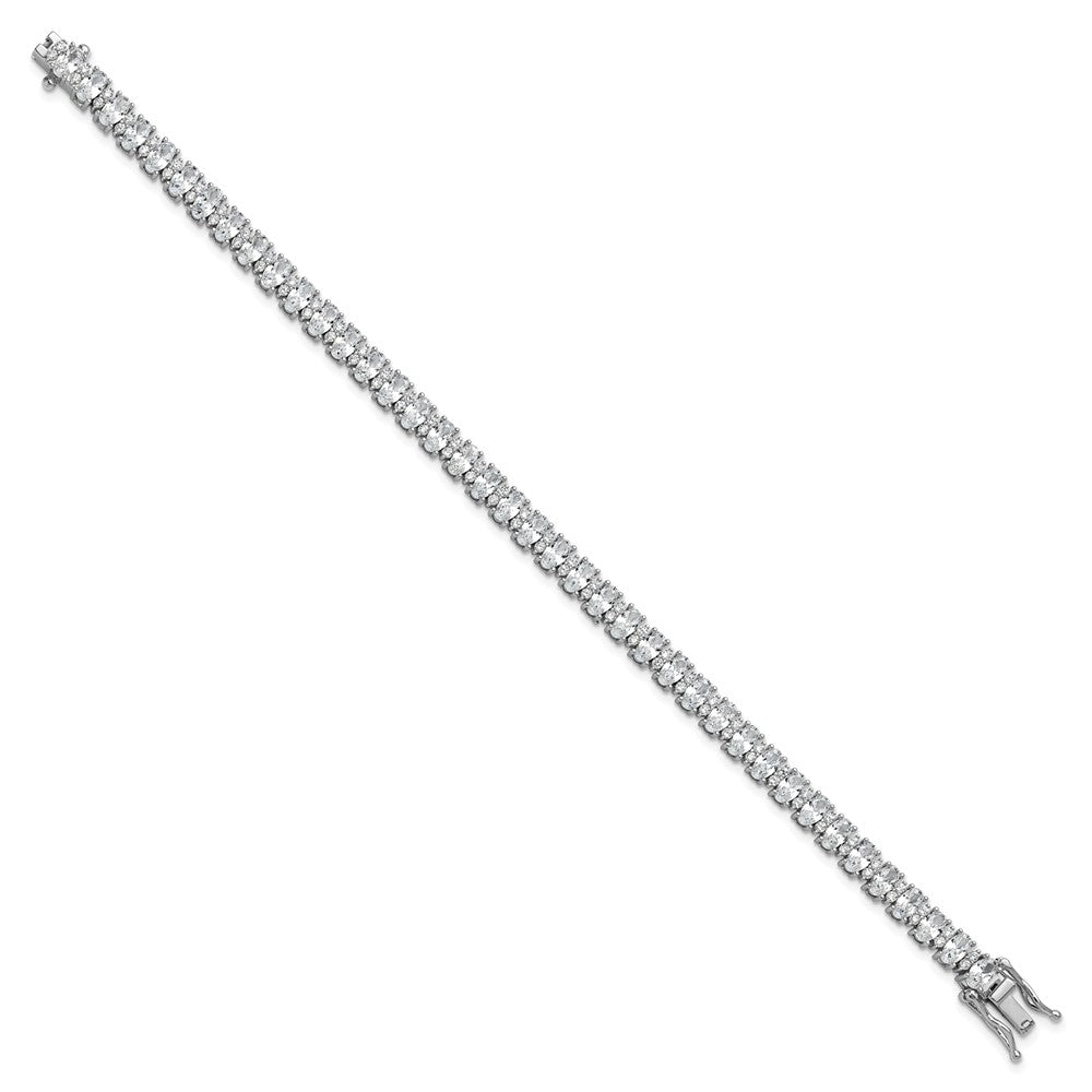 Sterling Silver Cheryl M Rhodium Plated Polished Fancy Oval CZ Bracelet