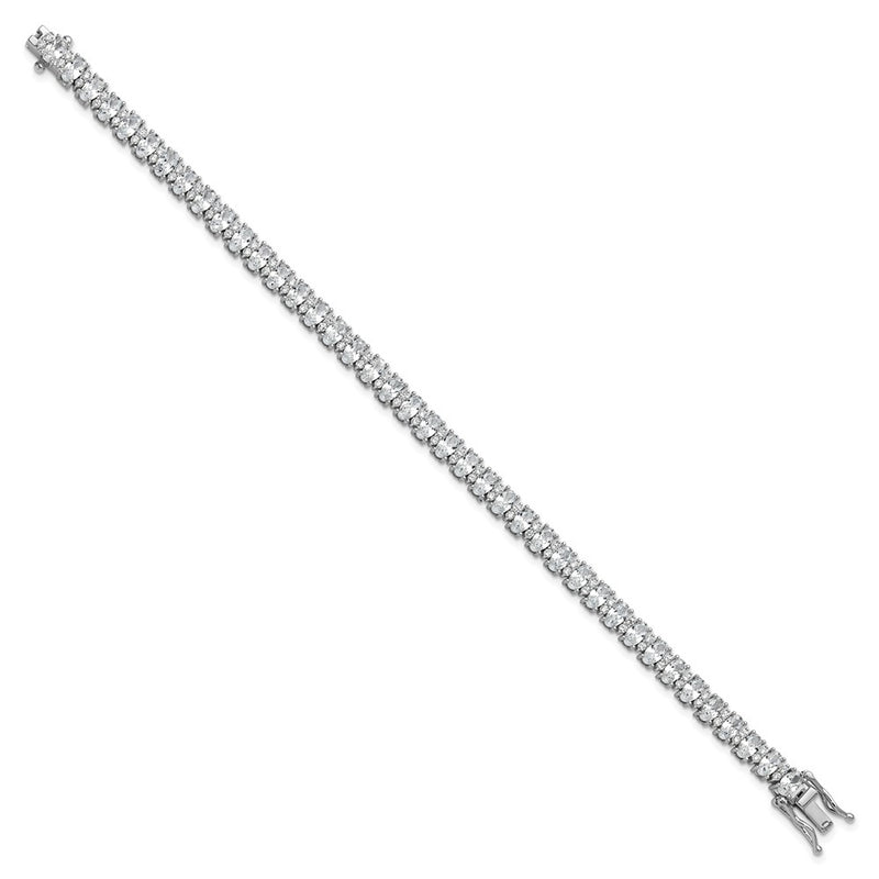 Sterling Silver Cheryl M Rhodium Plated Polished Fancy Oval CZ Bracelet