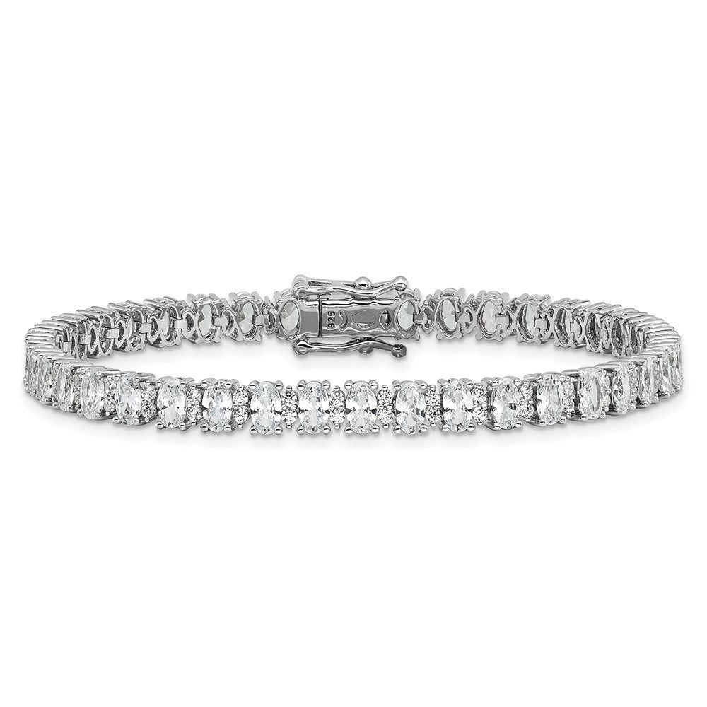 Sterling Silver Cheryl M Rhodium Plated Polished Fancy Oval CZ Bracelet