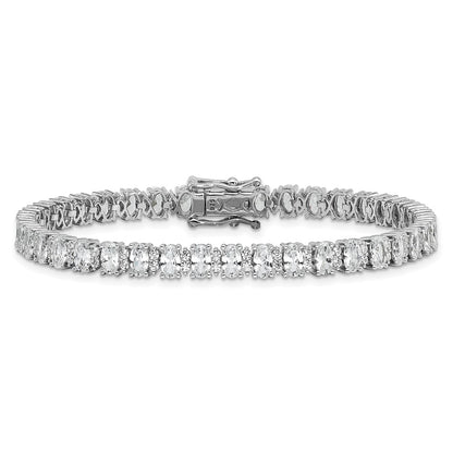 Sterling Silver Cheryl M Rhodium Plated Polished Fancy Oval CZ Bracelet