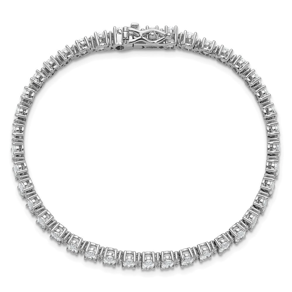 Sterling Silver Cheryl M Rhodium Plated Polished Fancy Oval CZ Bracelet