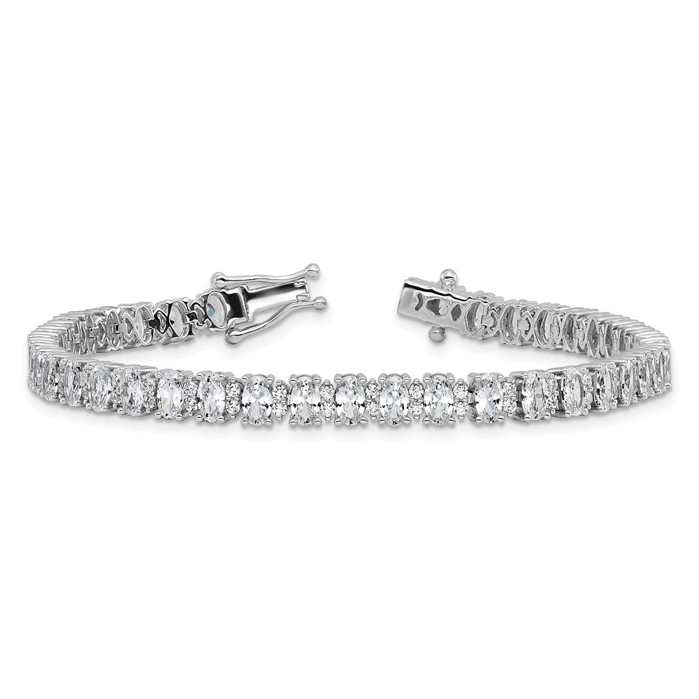Sterling Silver Cheryl M Rhodium Plated Polished Fancy Oval CZ Bracelet