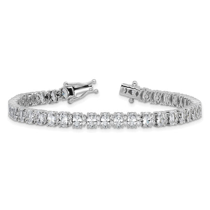 Sterling Silver Cheryl M Rhodium Plated Polished Fancy Oval CZ Bracelet