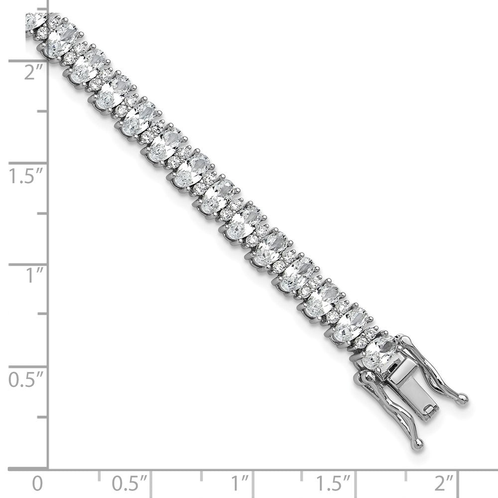 Sterling Silver Cheryl M Rhodium Plated Polished Fancy Oval CZ Bracelet
