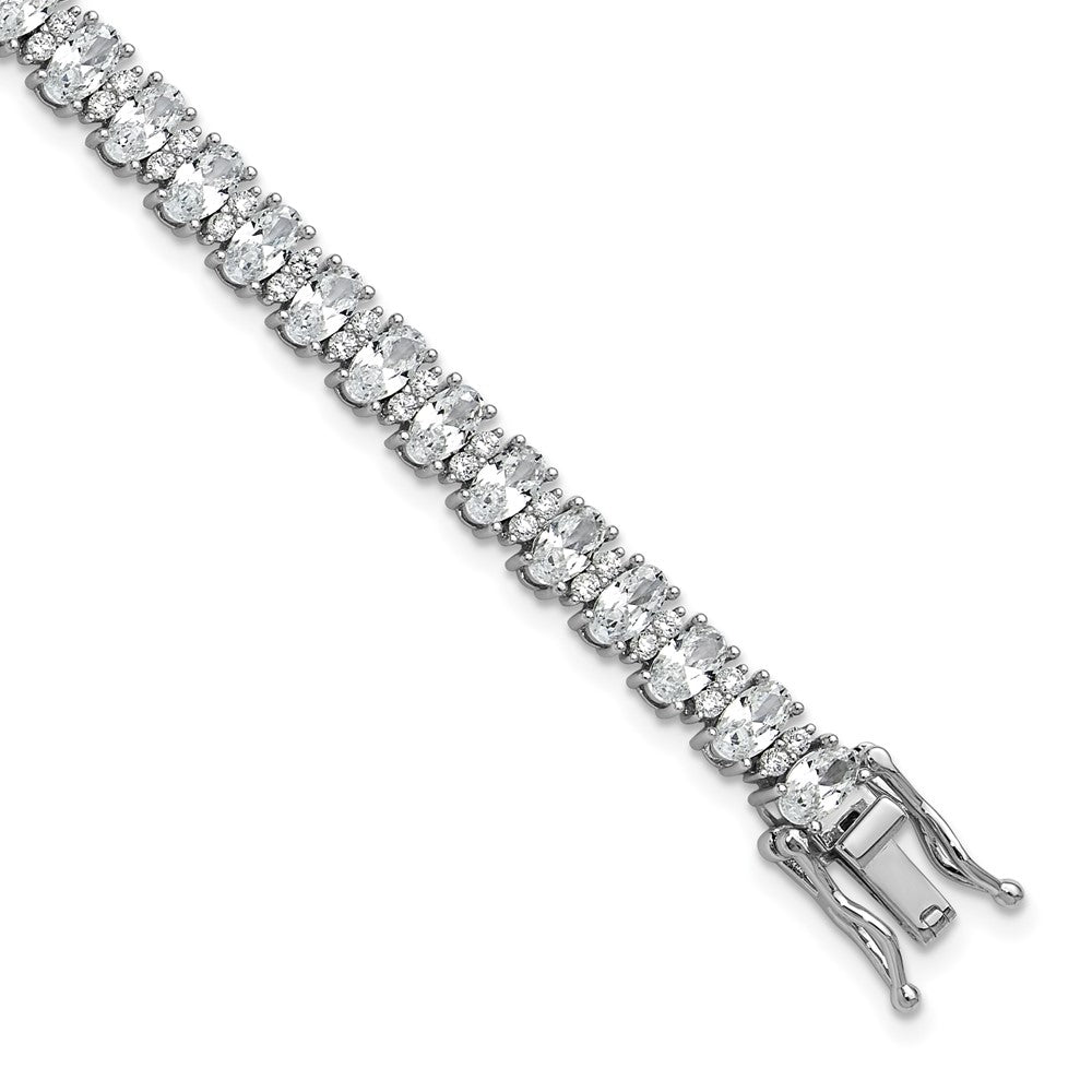 Sterling Silver Cheryl M Rhodium Plated Polished Fancy Oval CZ Bracelet