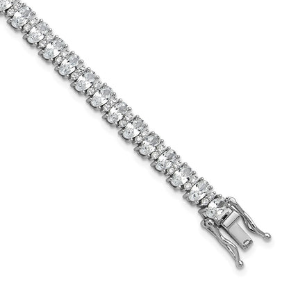 Sterling Silver Cheryl M Rhodium Plated Polished Fancy Oval CZ Bracelet