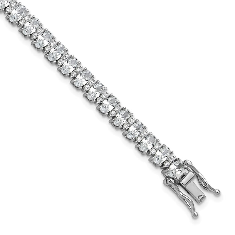 Sterling Silver Cheryl M Rhodium Plated Polished Fancy Oval CZ Bracelet